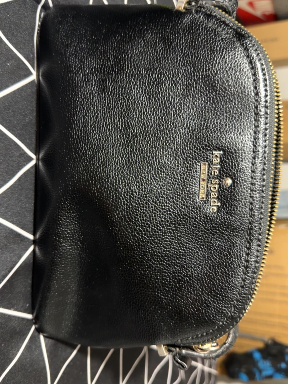kate spade Black Pebbled Leather Mini Crossbody with Gold Hardware